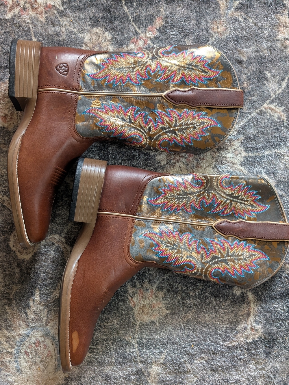 Ariat Women’s Brown Embroidered Western Boots - Multi-Color Detail Wide Square T